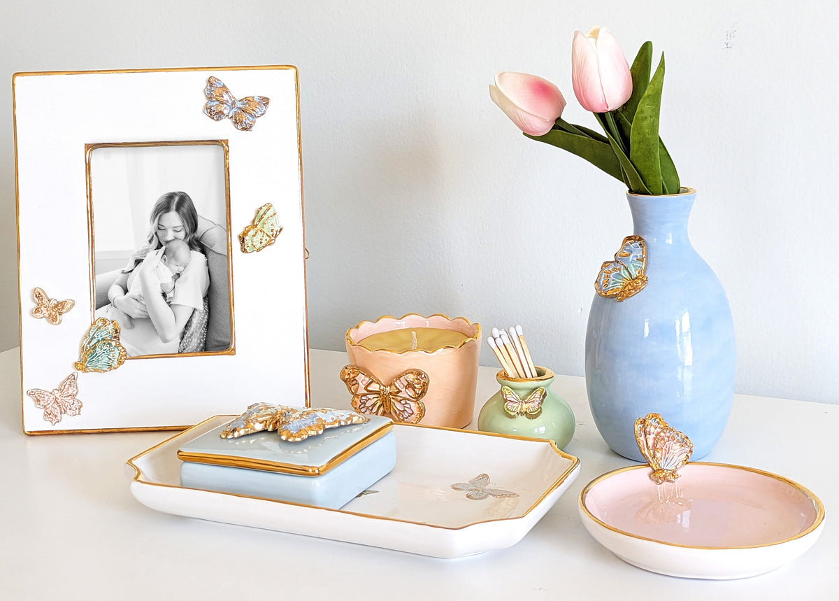 Gilded Butterflies Trays with 22K Gold Accent (Various Sizes)