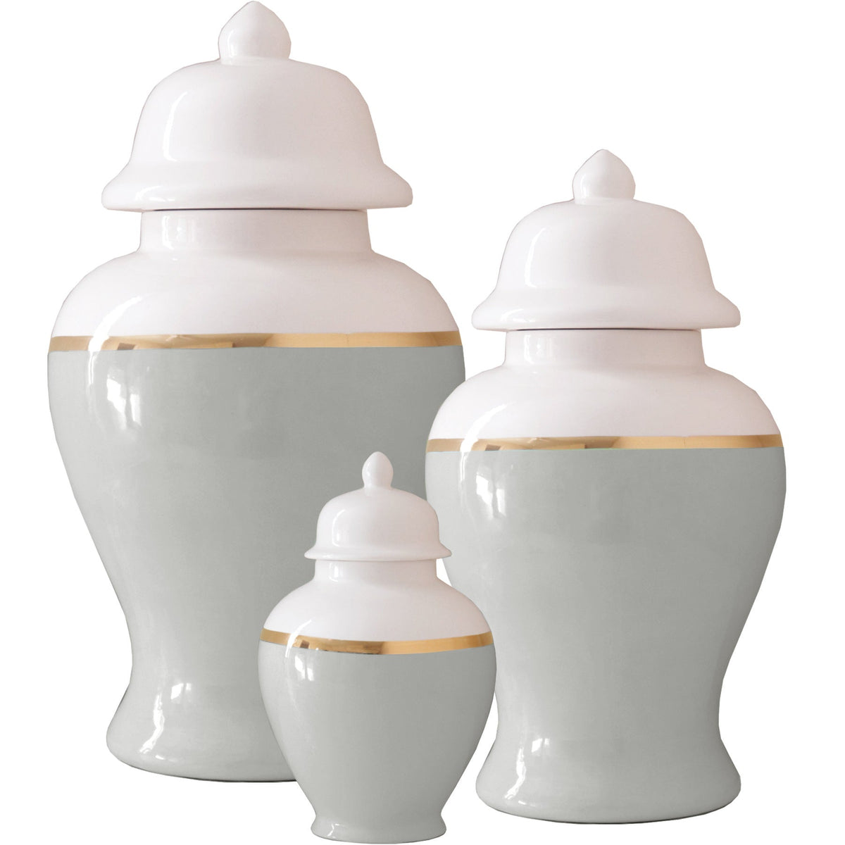 Light Gray Color Block Ginger Jar with Gold Accent (Various Sizes)