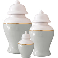 Light Gray Color Block Ginger Jar with Gold Accent (Various Sizes)