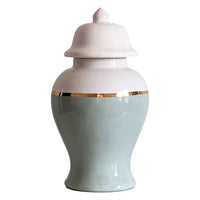 Lamb's Ear Blue Color Block Ginger Jar with Gold Accent (Various Sizes)
