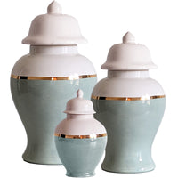 Lamb's Ear Blue Color Block Ginger Jar with Gold Accent (Various Sizes)