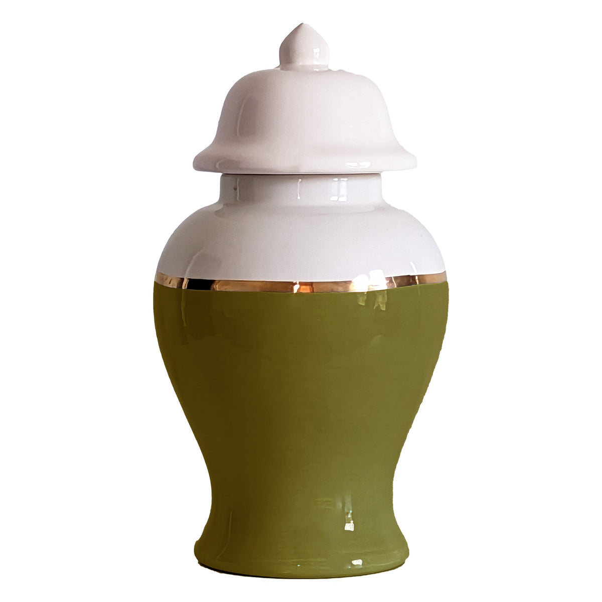 Moss Green Color Block Ginger Jar with Gold Accent (Various Sizes)