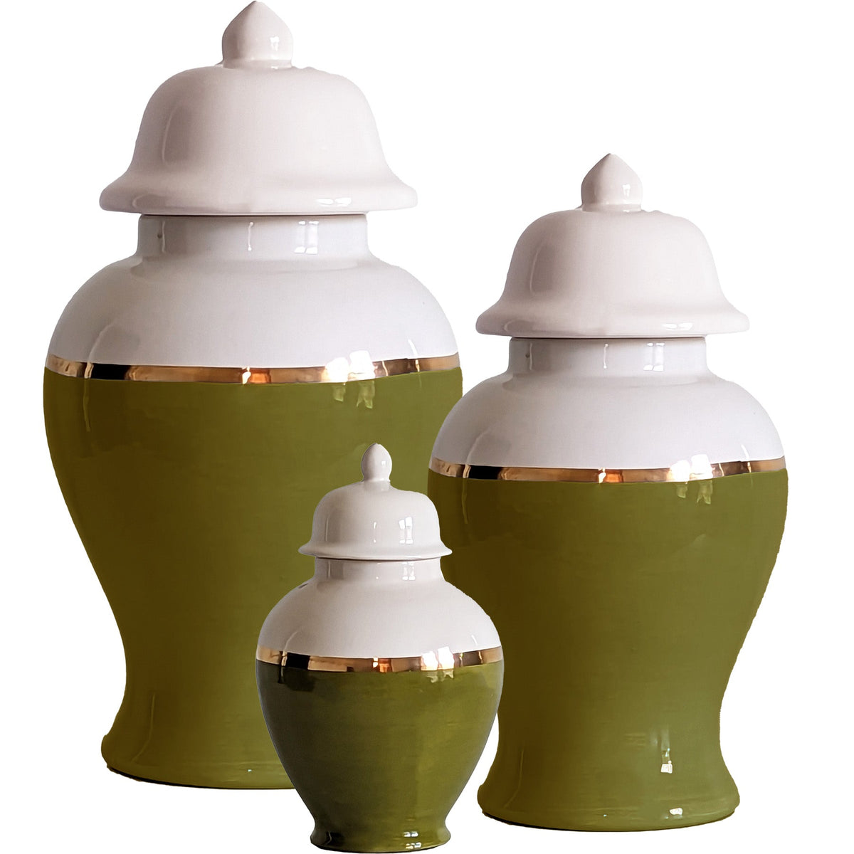 Moss Green Color Block Ginger Jar with Gold Accent (Various Sizes)