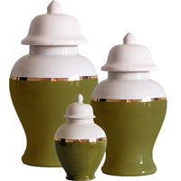 Moss Green Color Block Ginger Jar with Gold Accent (Various Sizes)