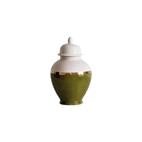 Moss Green Color Block Ginger Jar with Gold Accent (Various Sizes)