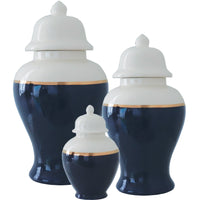 Navy Blue Color Block Ginger Jar with Gold Accent (Various Sizes)