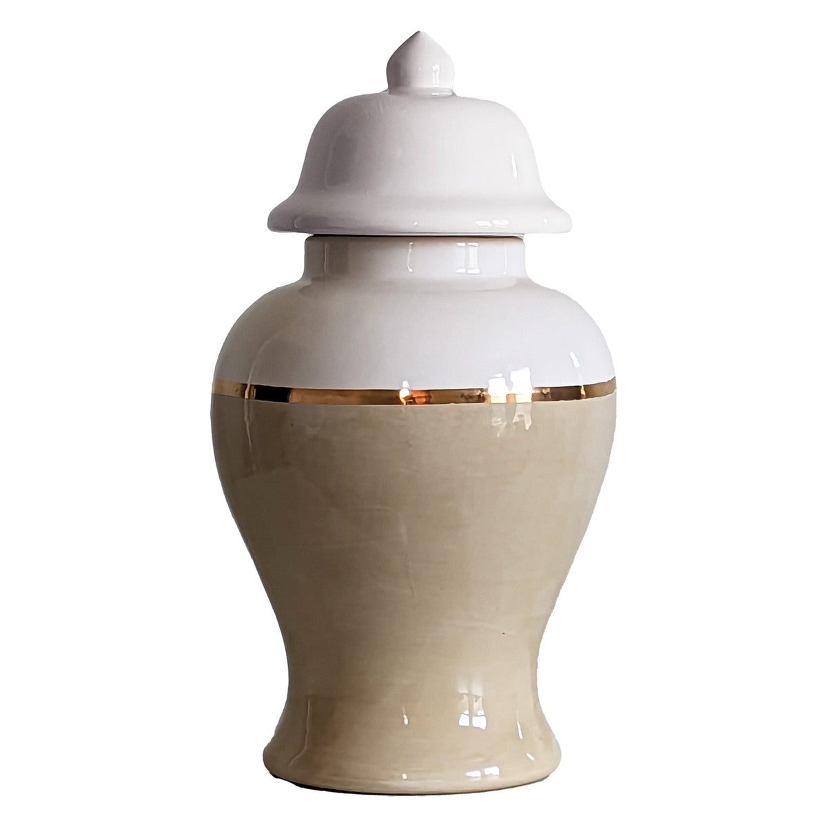 Sand Color Block Ginger Jar with Gold Accent (Various Sizes)