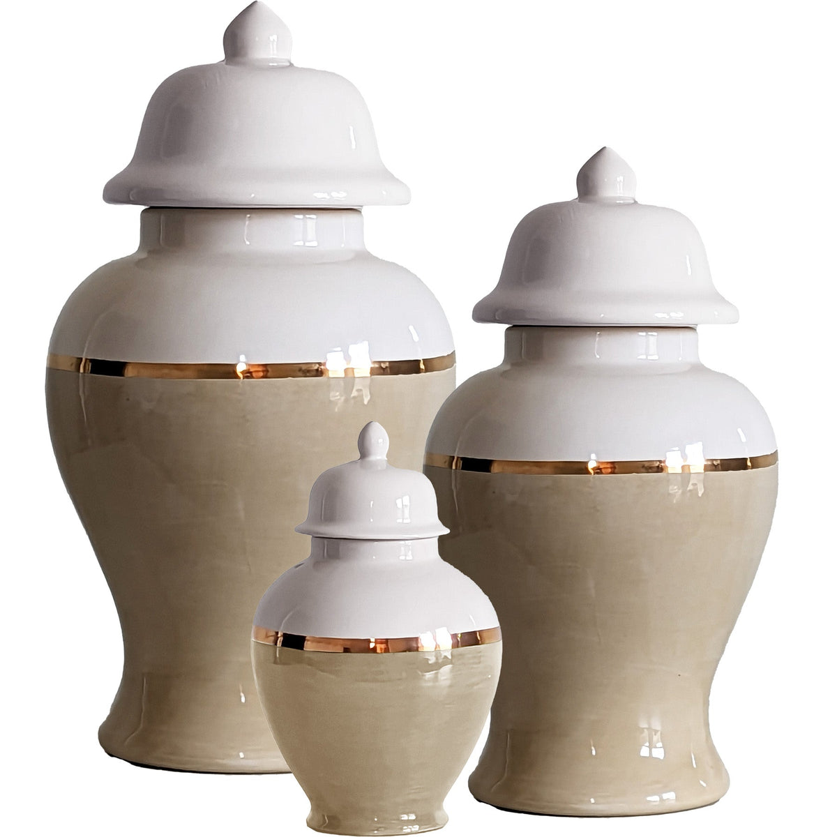 Sand Color Block Ginger Jar with Gold Accent (Various Sizes)