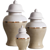 Sand Color Block Ginger Jar with Gold Accent (Various Sizes)