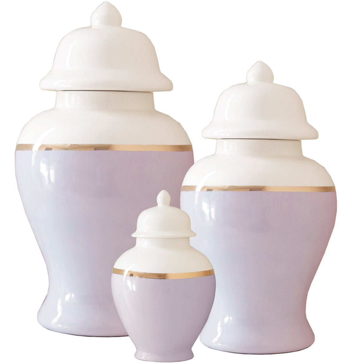 Light Lavender Color Block Ginger Jar with Gold Accent (Various Sizes)