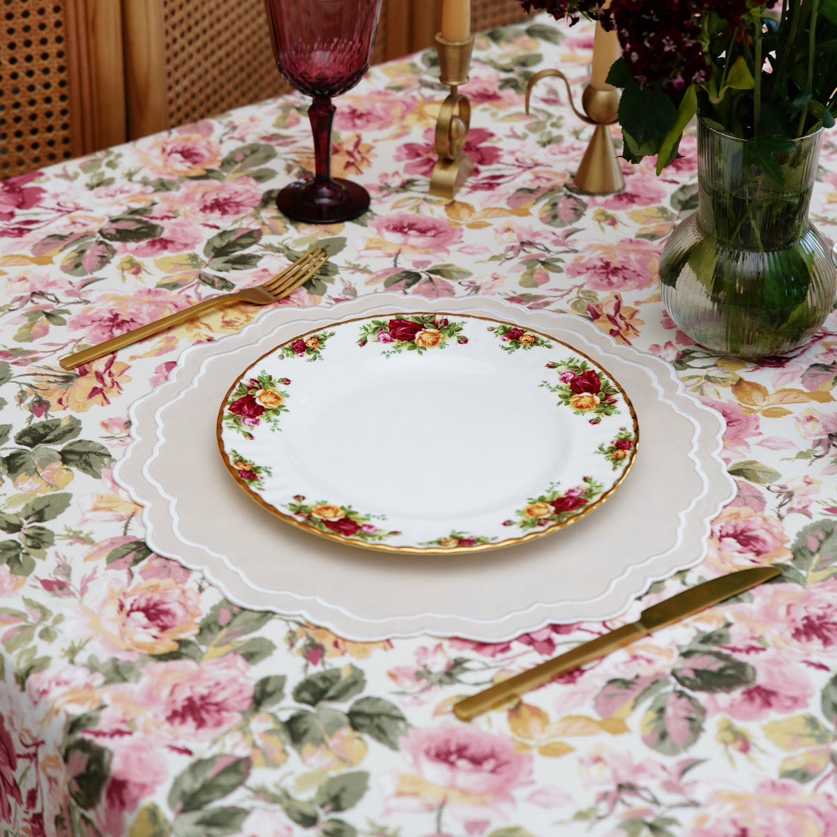 Gratitude Beige Round Fabric Placemat