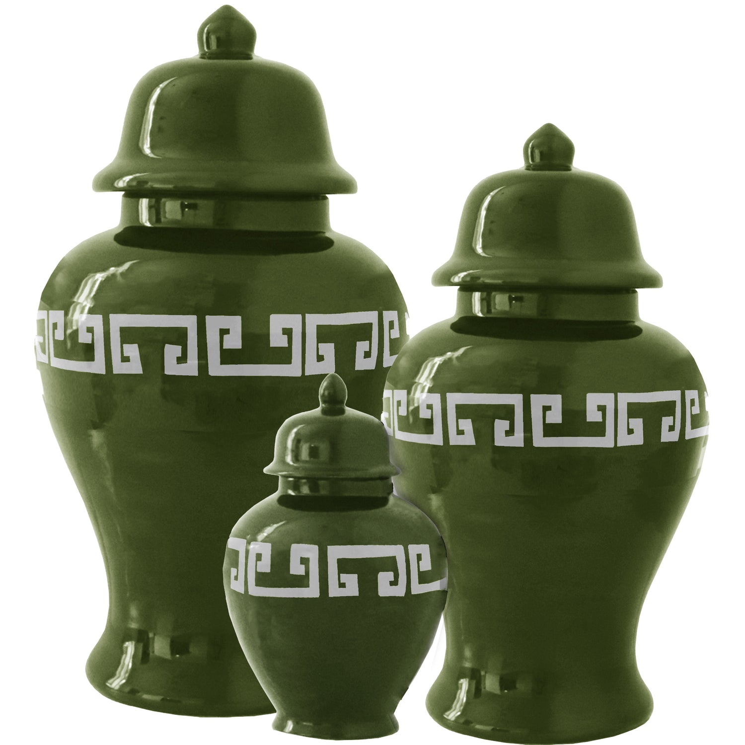 Moss Green Greek Key Ginger Jars (Various Sizes)