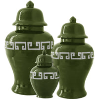 Moss Green Greek Key Ginger Jars (Various Sizes)
