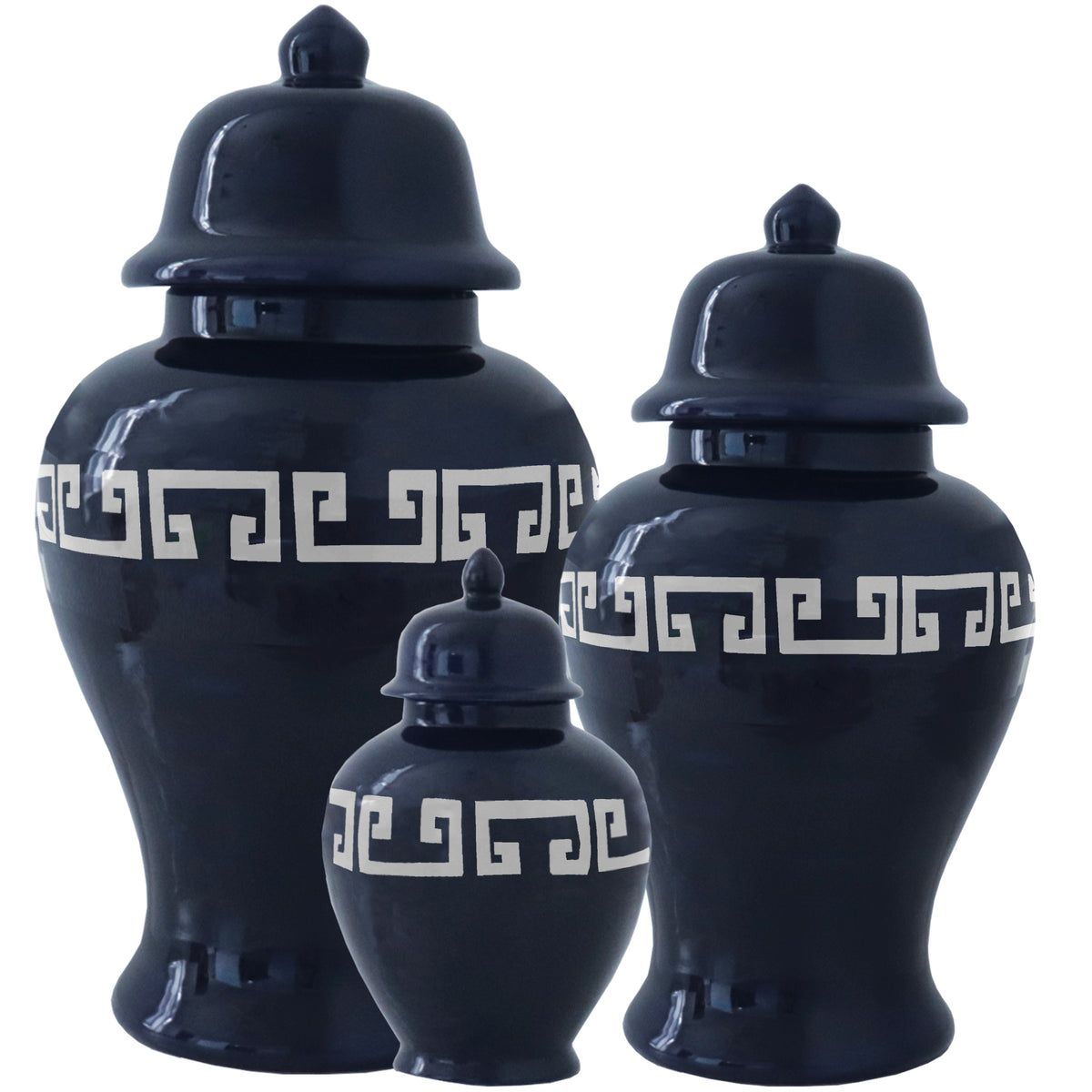 Navy Blue Greek Key Ginger Jars (Various Sizes)