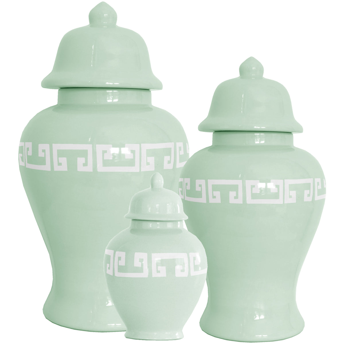 Sea Glass Greek Key Ginger Jars (Various Sizes)