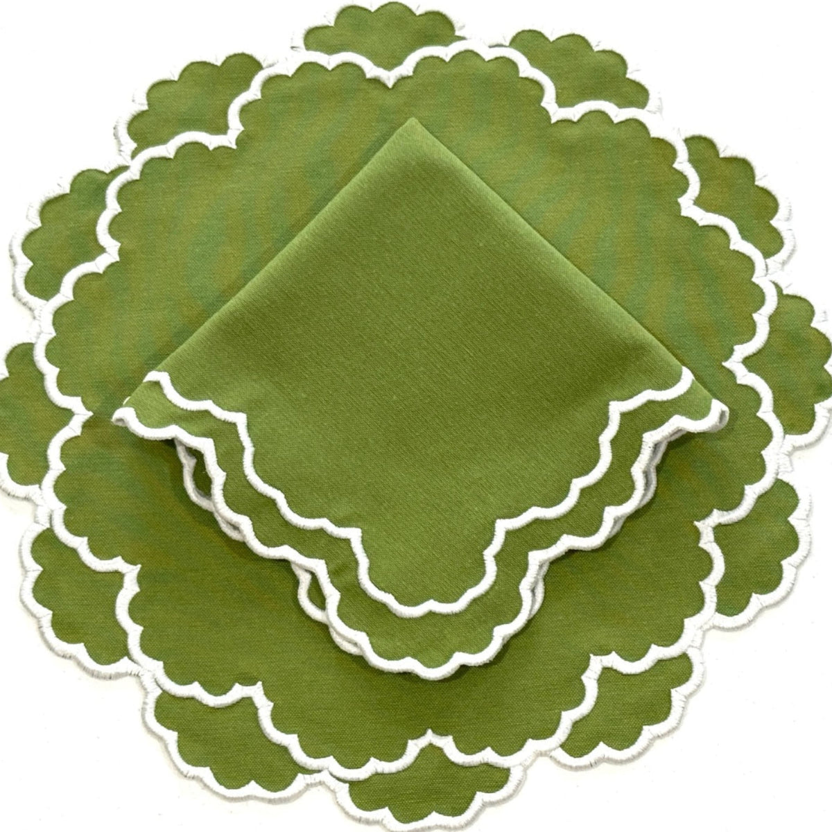 Cressida Green Round Fabric Placemat & Napkin Set