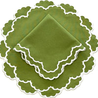 Cressida Green Round Fabric Placemat & Napkin Set