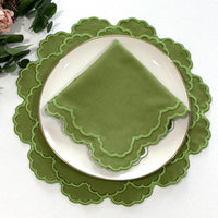 Cressida Green Round Fabric Placemat & Napkin Set