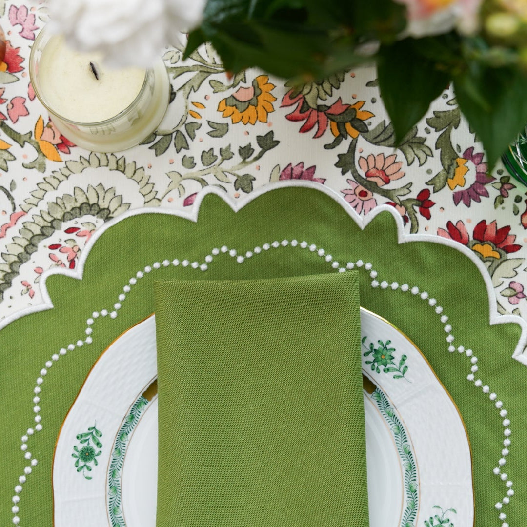Harmony Green Round Fabric Placemat & Napkin Set