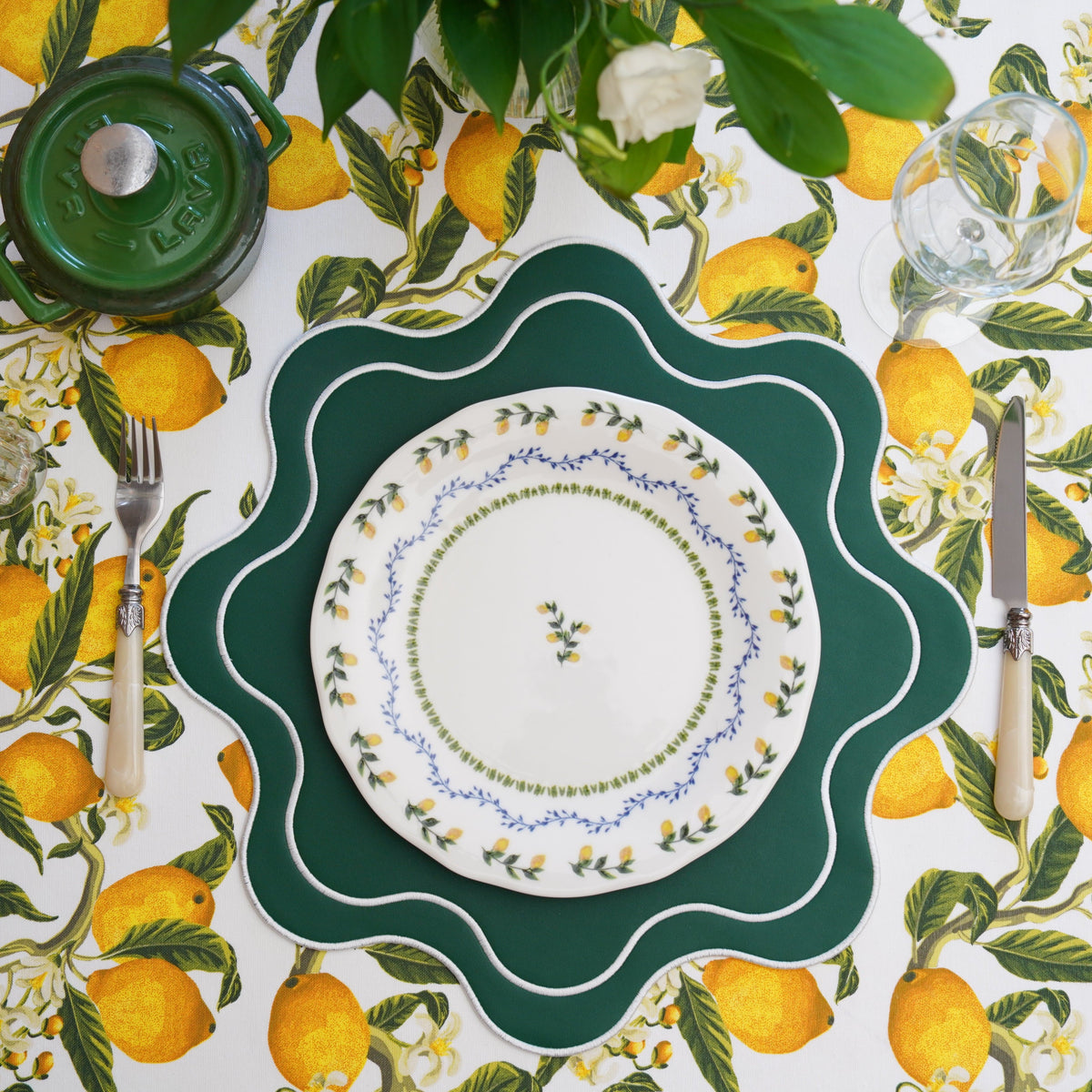 Haven Green Wavy Edge Faux Leather Placemat