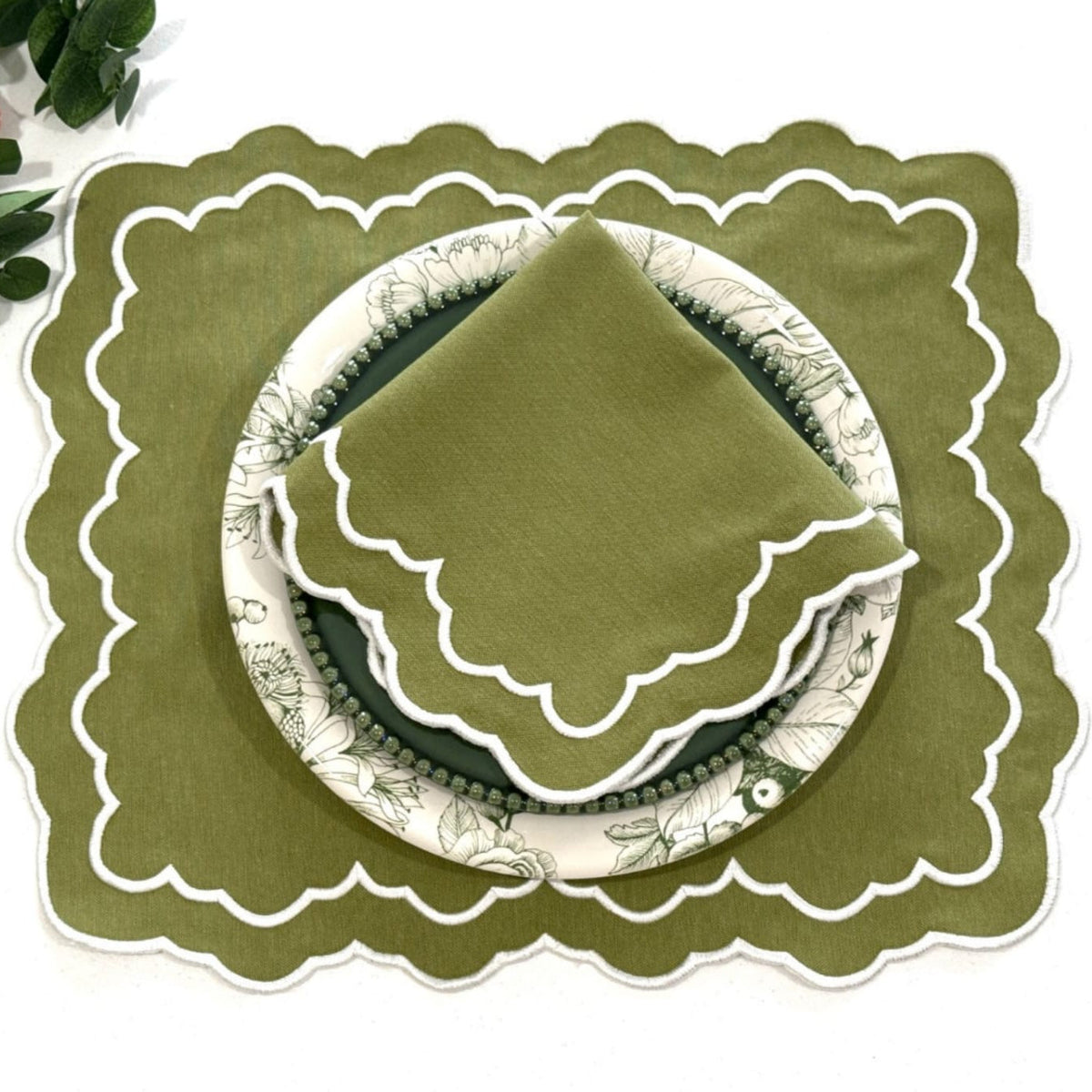 Elara Green Rectangle Fabric Placemat & Napkin Set