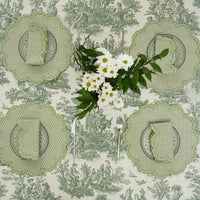 Magnolia Gingham Green Scalloped Fabric Placemat Napkin Set