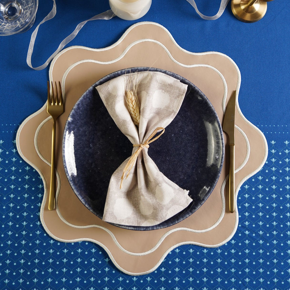 Haven Beige Wavy Edge Faux Leather Placemat
