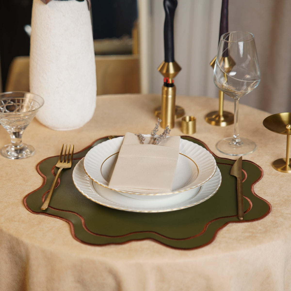 Haven Dark Green Wavy Edge Faux Leather Placemat