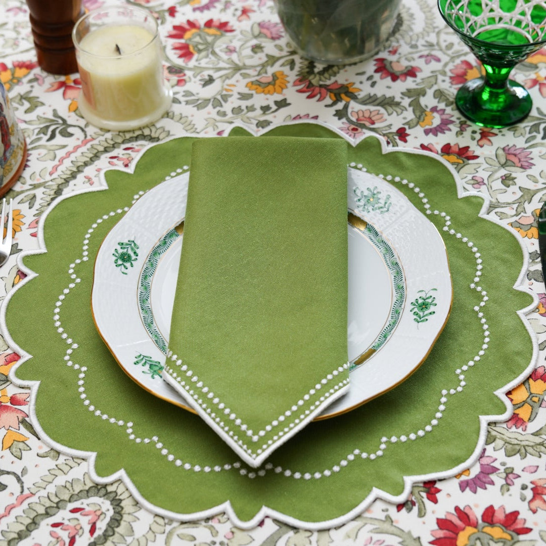 Harmony Green Round Fabric Placemat & Napkin Set