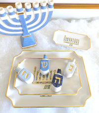 Shimmering Stars Menorah with 22K Gold Accents and Optional Monogram (Various Colors)