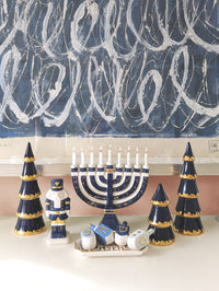 Shimmering Stars Menorah with 22K Gold Accents and Optional Monogram (Various Colors)