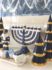 Shimmering Stars Menorah with 22K Gold Accents and Optional Monogram (Various Colors)