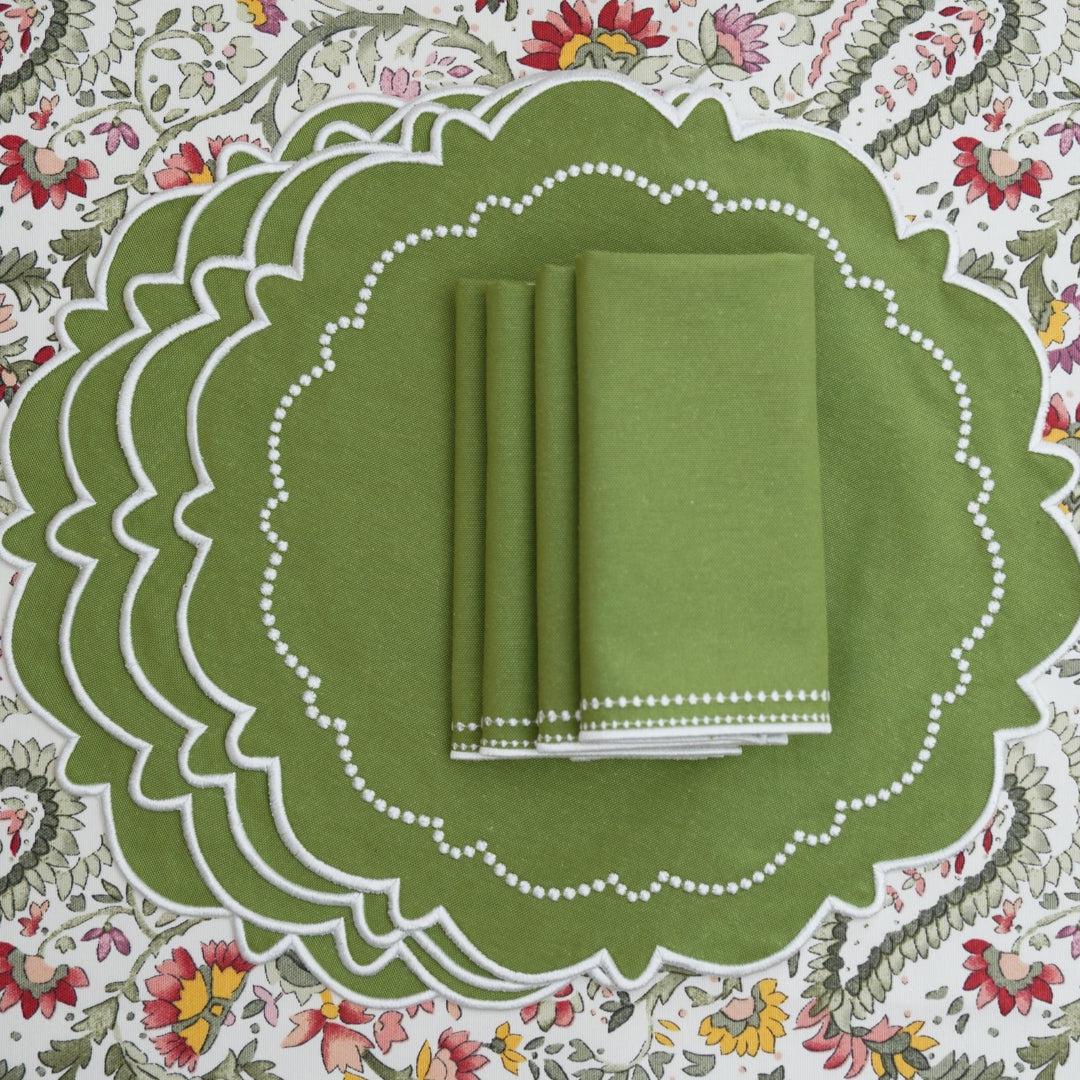 Harmony Green Round Fabric Placemat & Napkin Set