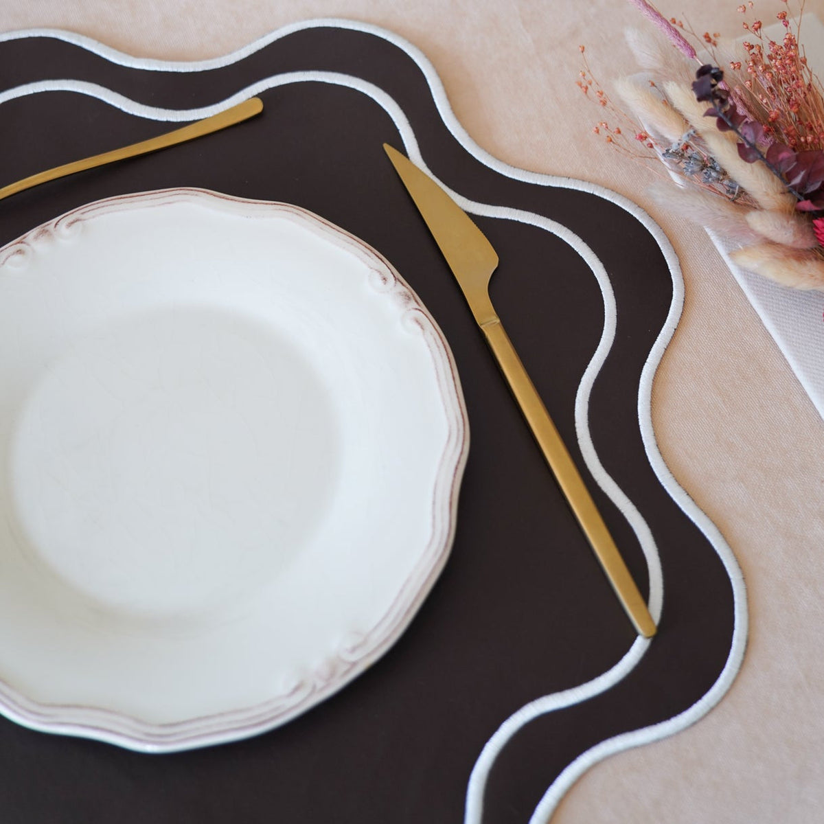 Haven Brown Wavy Edge Faux Leather Placemat