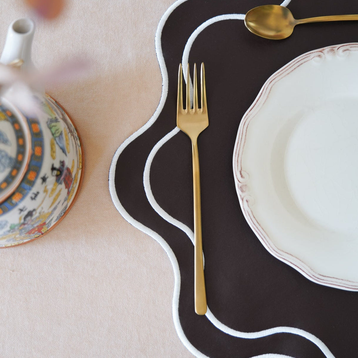Haven Brown Wavy Edge Faux Leather Placemat