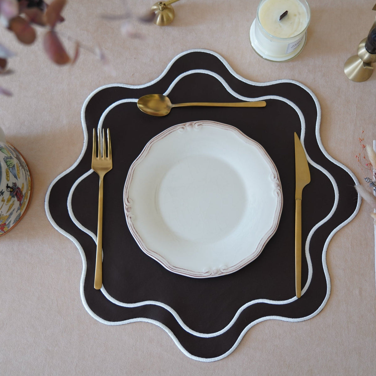 Haven Brown Wavy Edge Faux Leather Placemat