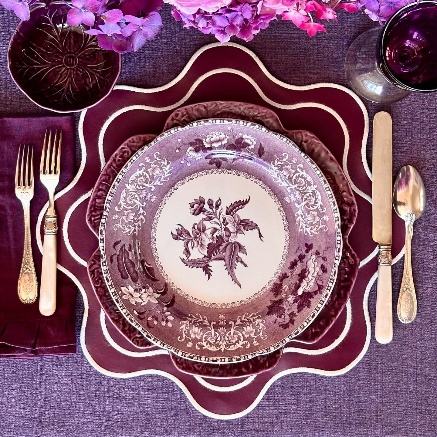 Burgundy Wavy Edge Faux Leather Placemat