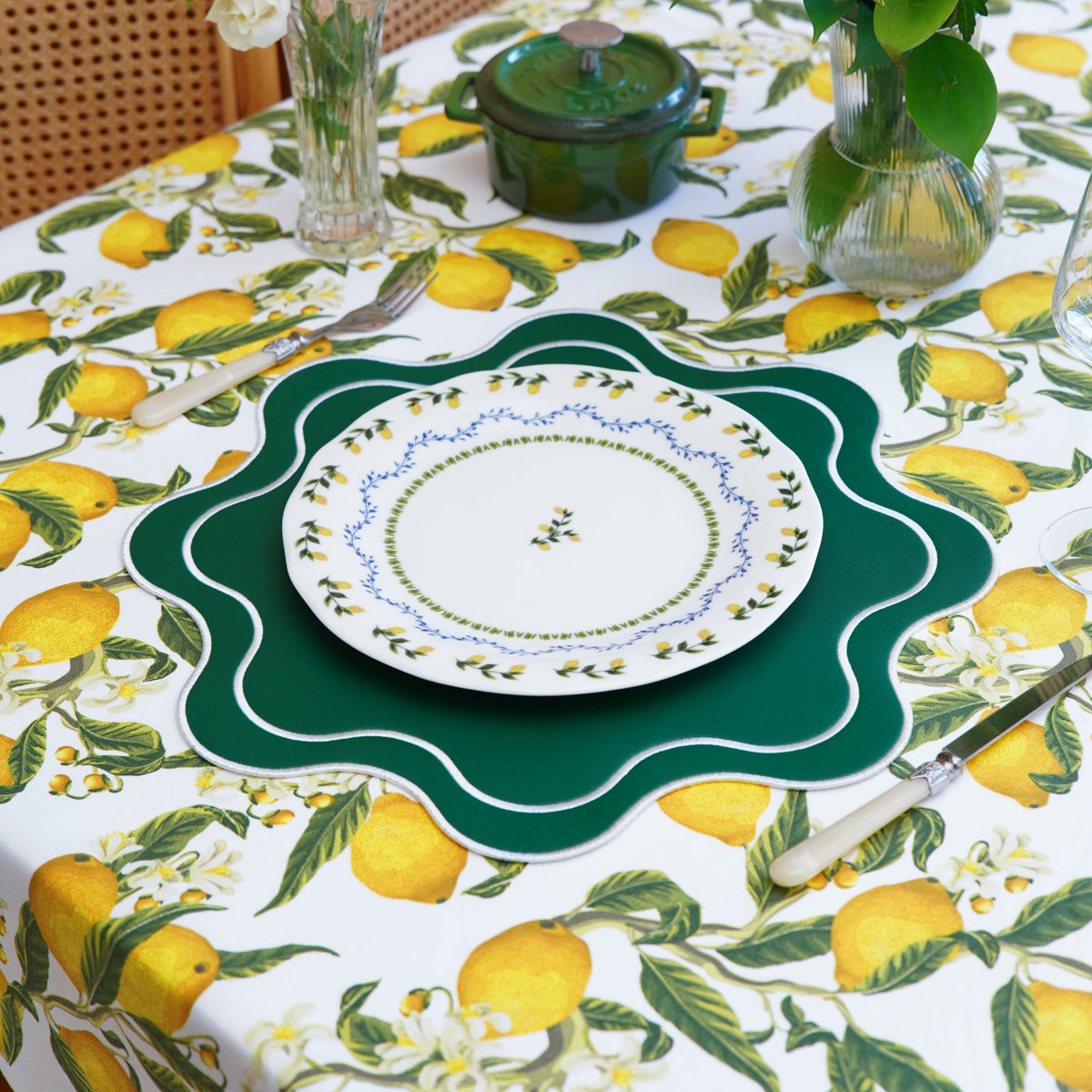 Haven Green Wavy Edge Faux Leather Placemat