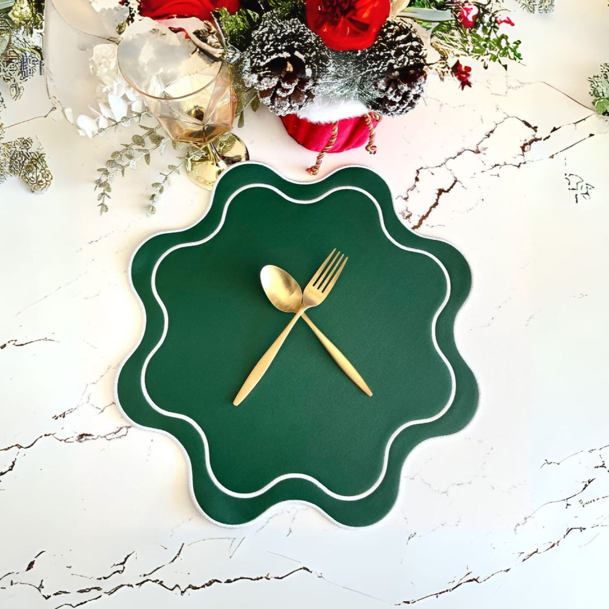 Haven Green Wavy Edge Faux Leather Placemat