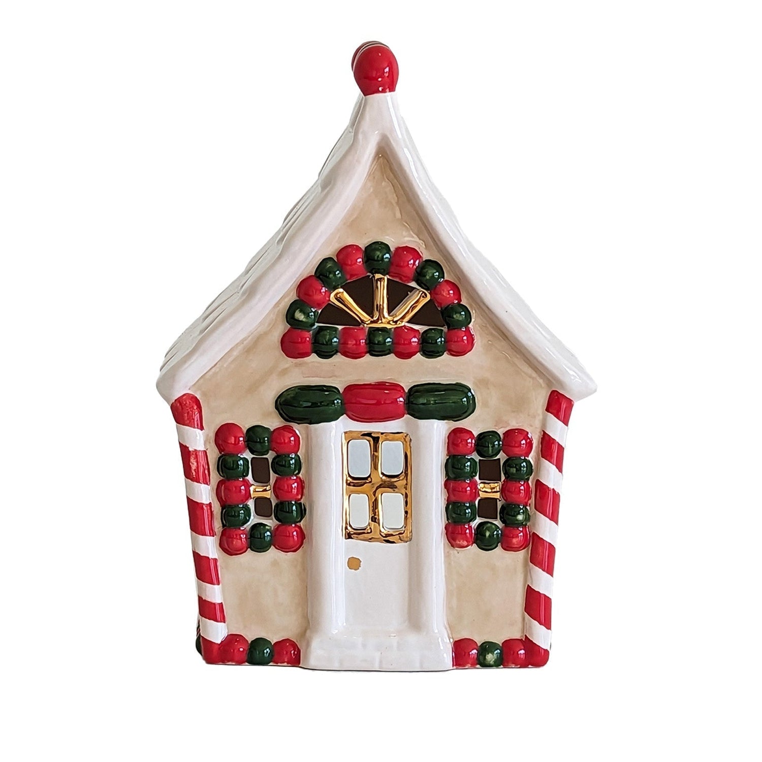 Ivory, Red & Green Gingerbread House with 22K Gold Accents
