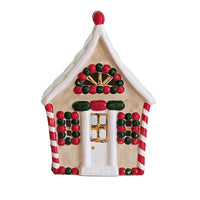 Ivory, Red & Green Gingerbread House with 22K Gold Accents