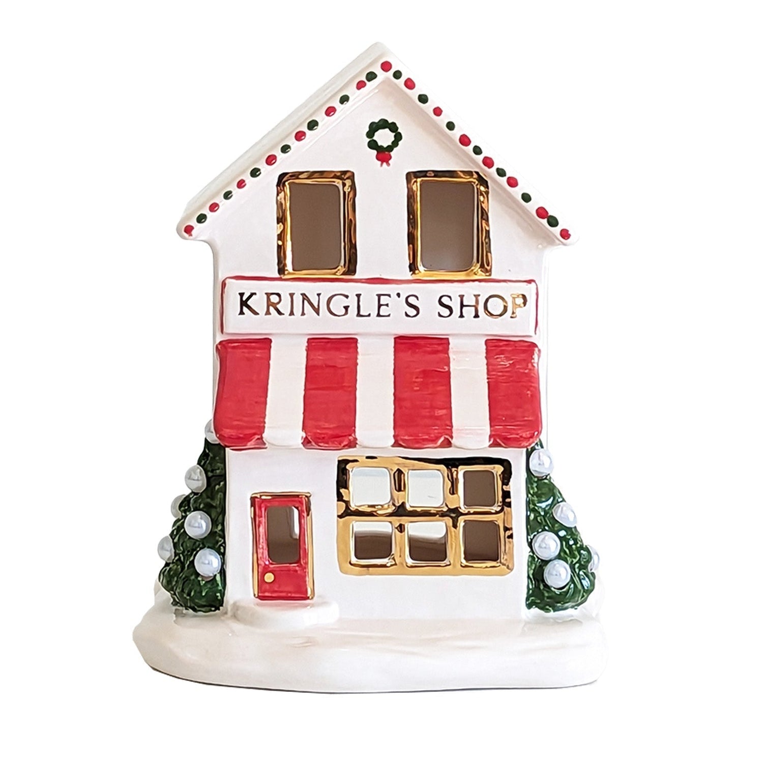 Ivory, Red & Green Kringle Shop with 22K Gold Accents