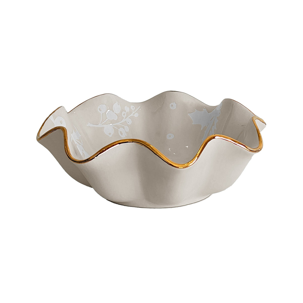 Holiday Botanical Scalloped Bowls with 22K Gold Trim