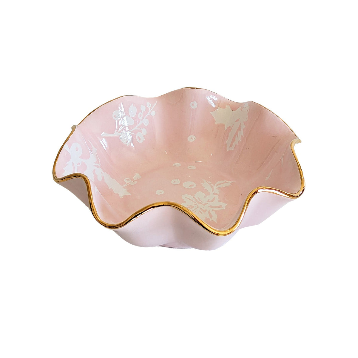 Holiday Botanical Scalloped Bowls with 22K Gold Trim