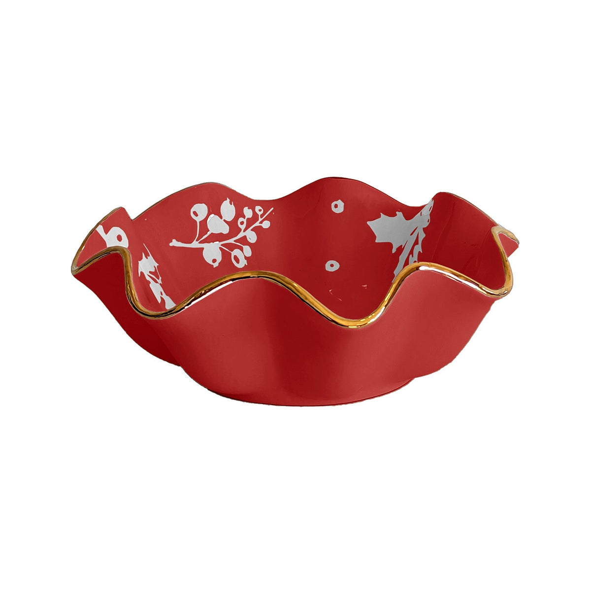 Holiday Botanical Scalloped Bowls with 22K Gold Trim