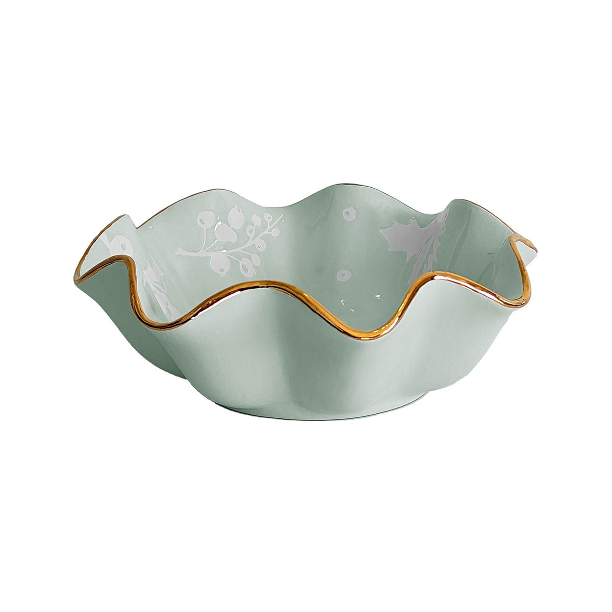 Holiday Botanical Scalloped Bowls with 22K Gold Trim