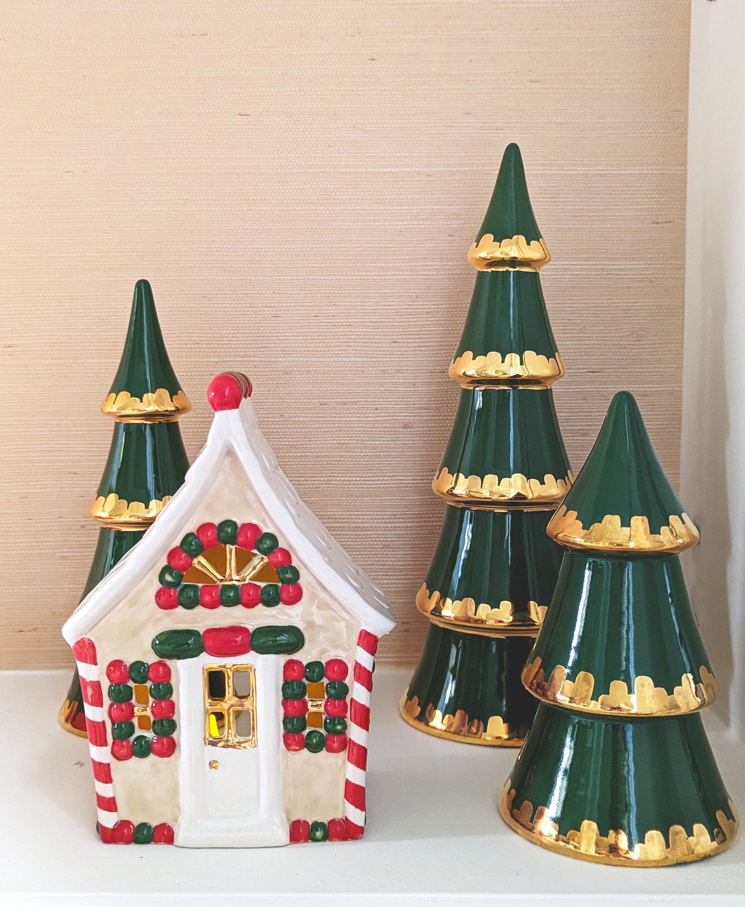 Holiday Green Tiered Christmas Trees with 22K Gold Brushstroke Accent (Various Sizes)
