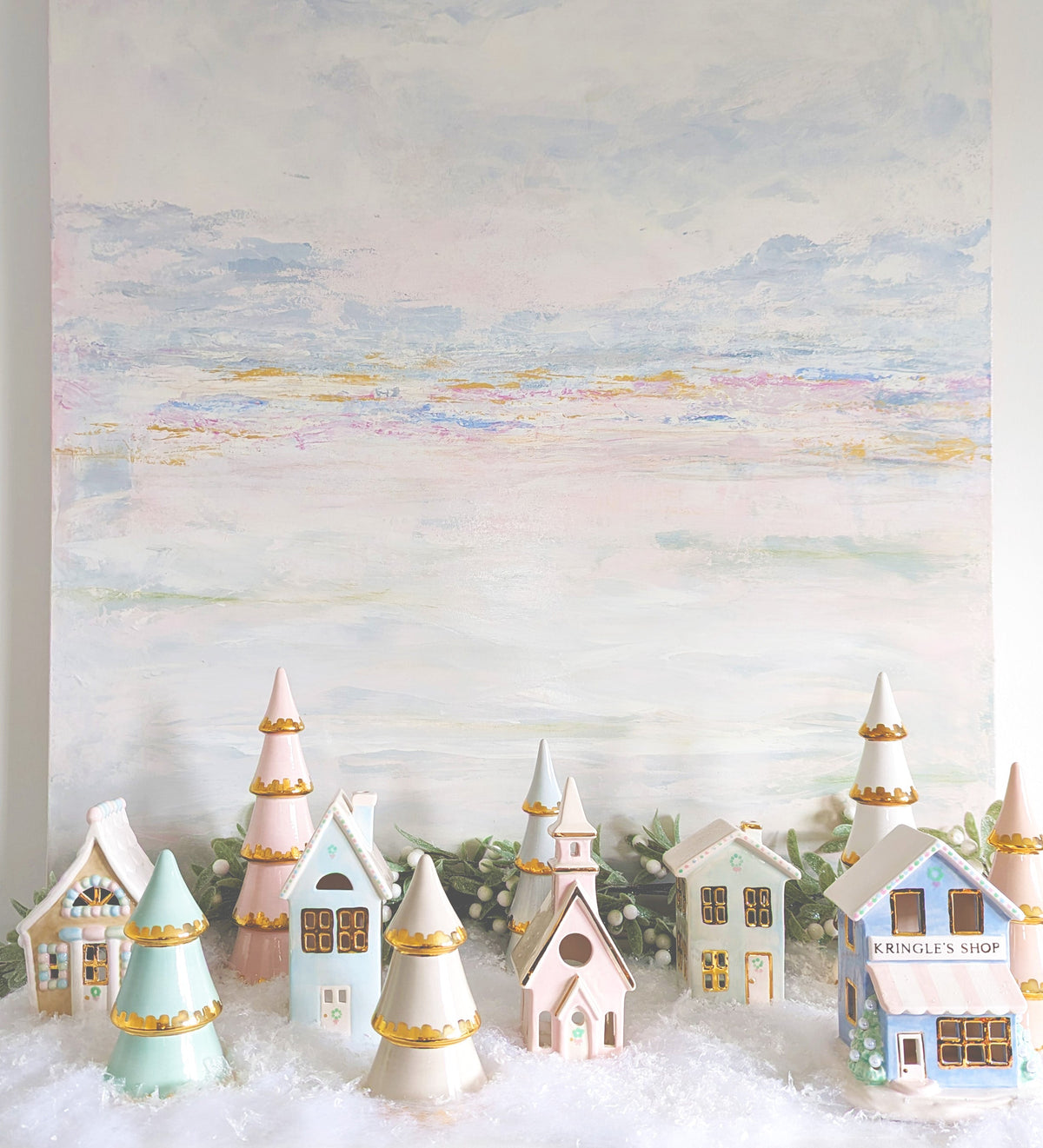 Navy Blue Tiered Christmas Trees with 22K Gold Brushstroke Accent (Various Sizes)