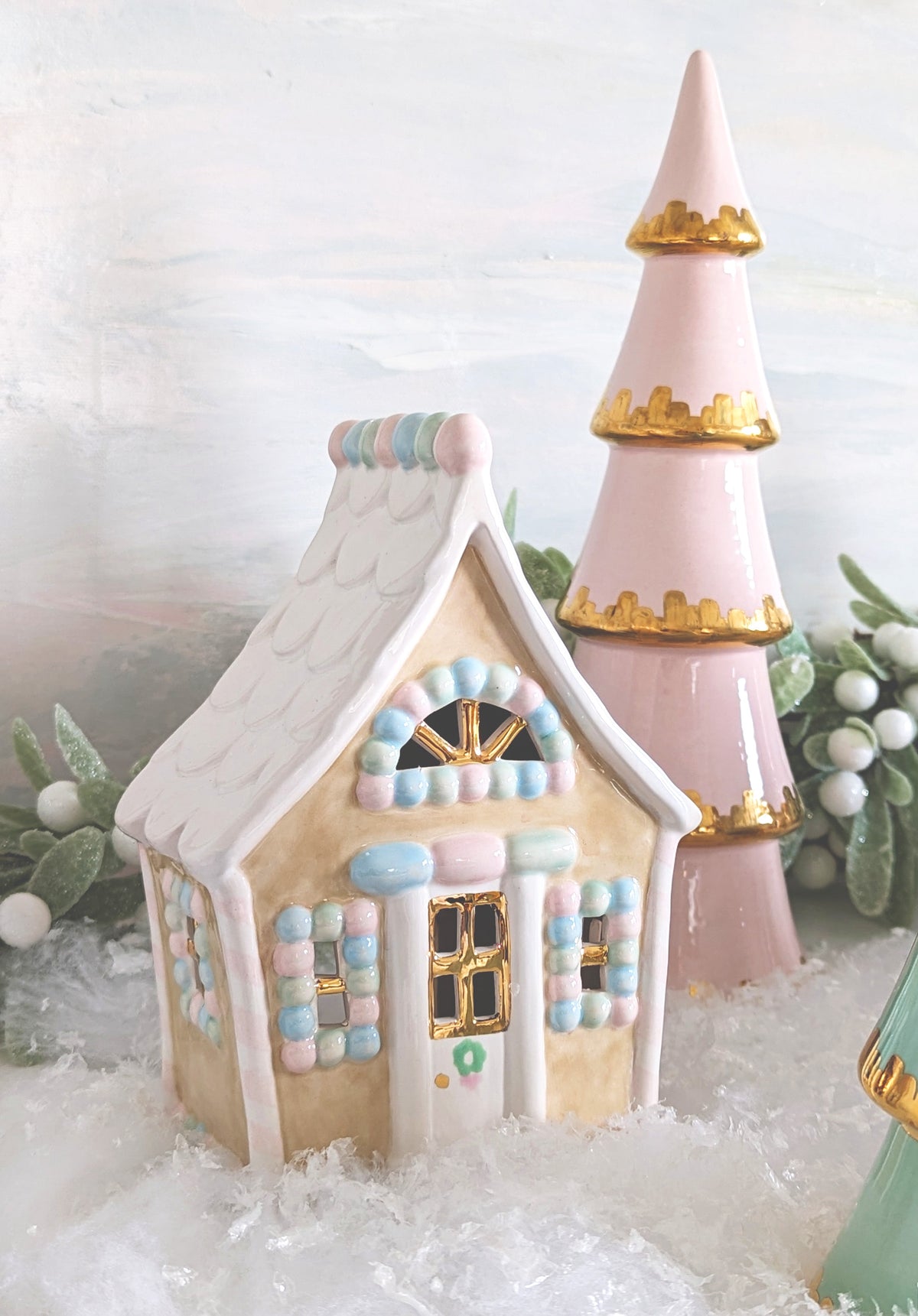Pastel Gingerbread House with 22K Gold Accents