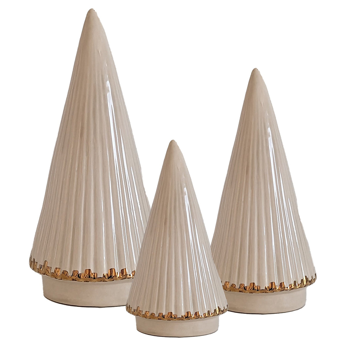 Beige Fluted Christmas Trees with 22K Gold Brushstroke Accent (Various Sizes)